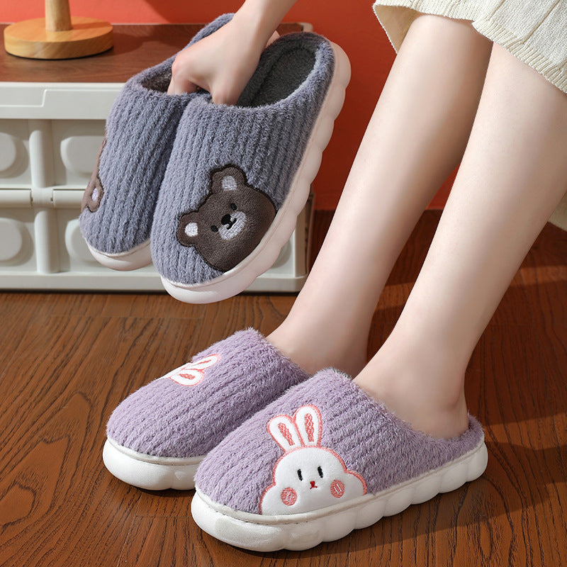 Cute Rabbit Striped Slippers For Women Thick-soled Indoor