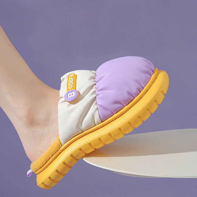 Down Cotton Slippers Winter Warm Indoor Non-slip Couple Thick-soled