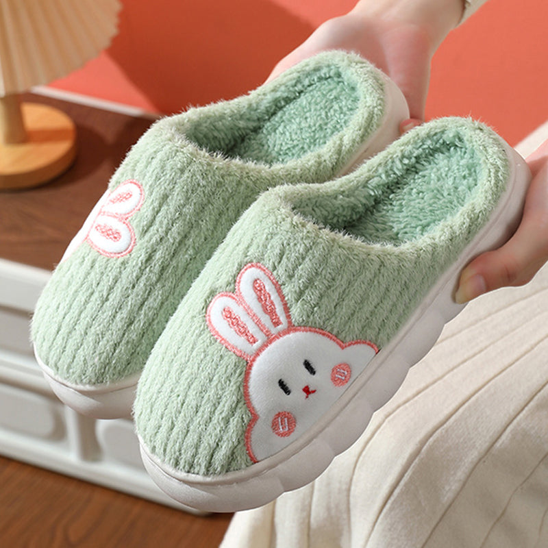 Cute Rabbit Striped Slippers For Women Thick-soled Indoor