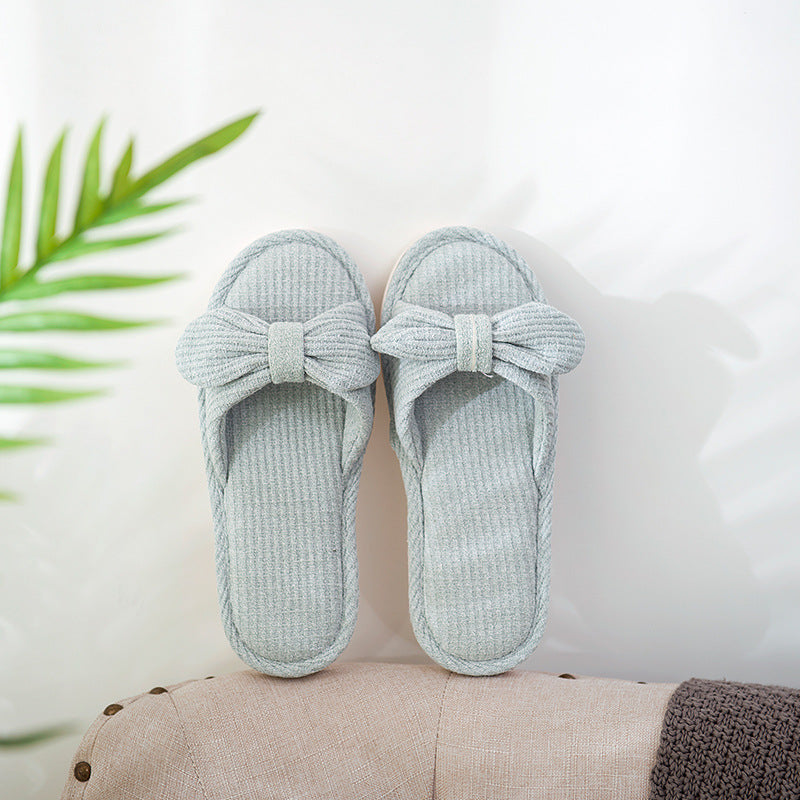 Couple Striped Home Linen Slippers For Women
