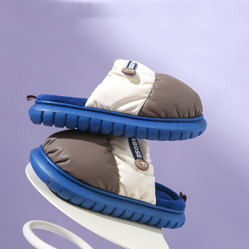 Down Cotton Slippers Winter Warm Indoor Non-slip Couple Thick-soled