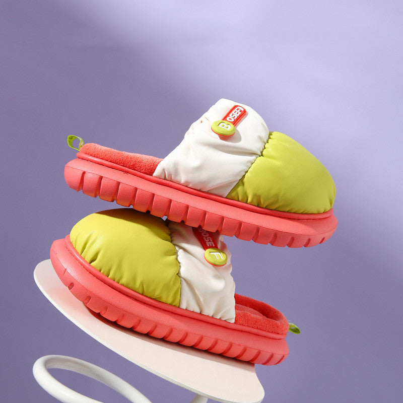 Down Cotton Slippers Winter Warm Indoor Non-slip Couple Thick-soled