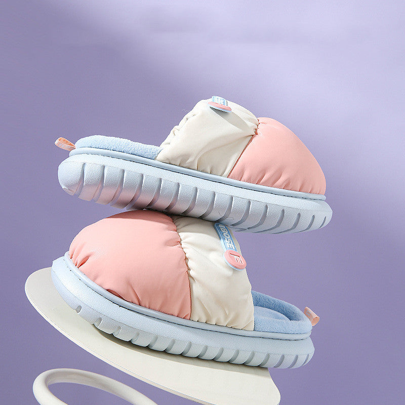 Down Cotton Slippers Winter Warm Indoor Non-slip Couple Thick-soled