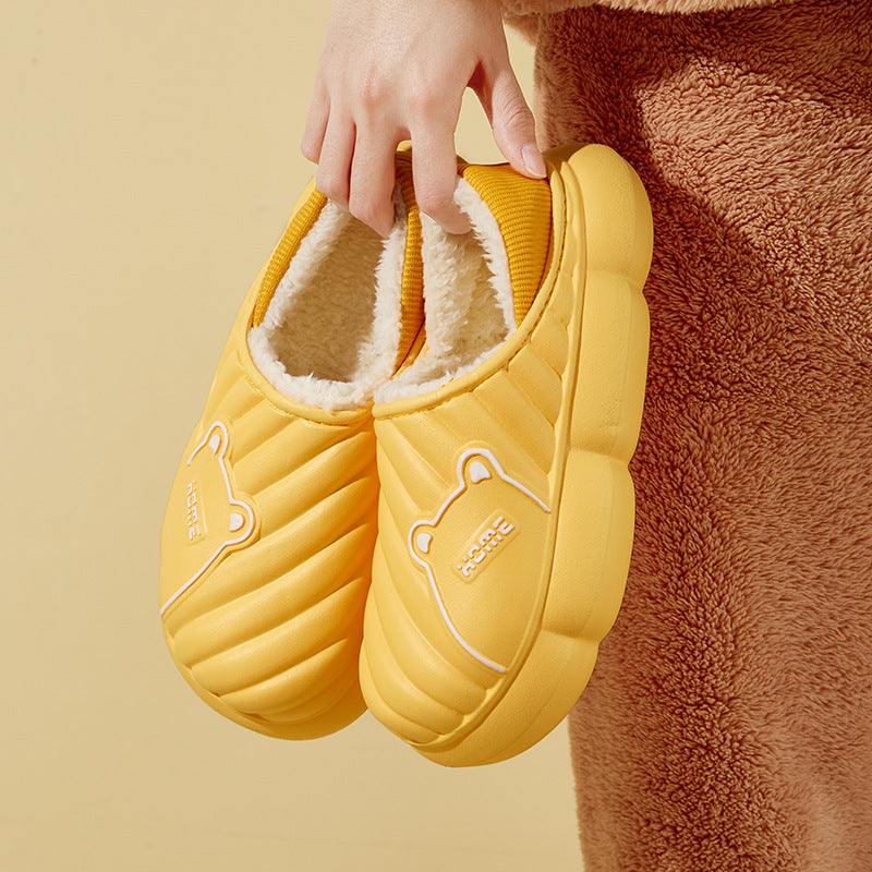 Cute Bear Home Slippers Waterproof Thick-soled Non-slip Plush Slippers For Women