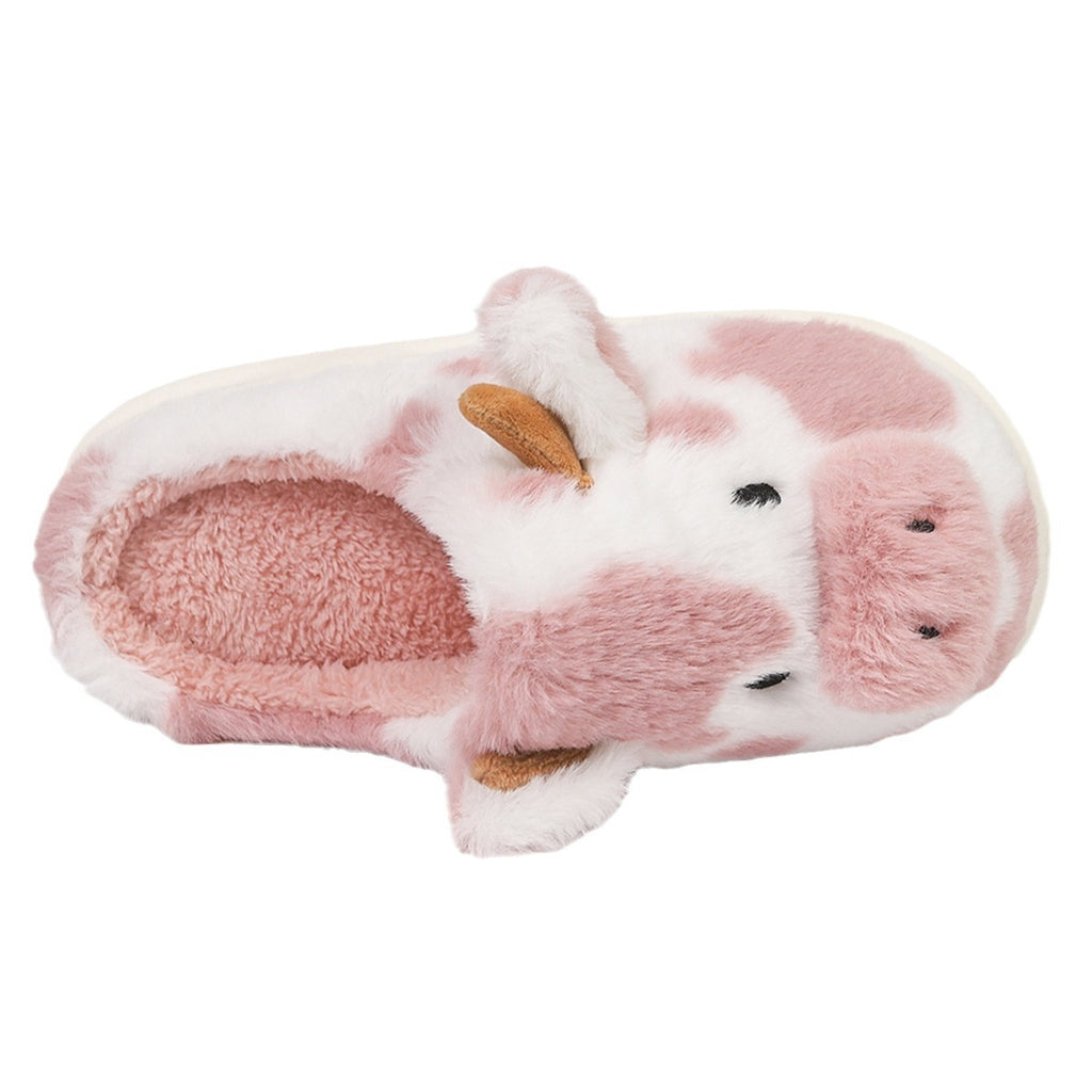 Cute Cartoon Cow Plush Slippers Winter Warm Indoor