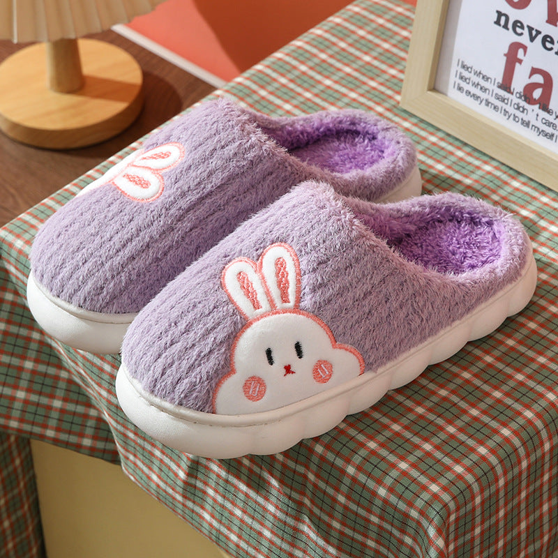 Cute Rabbit Striped Slippers For Women Thick-soled Indoor
