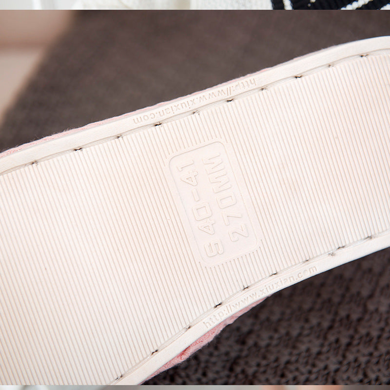 Couple Striped Home Linen Slippers For Women