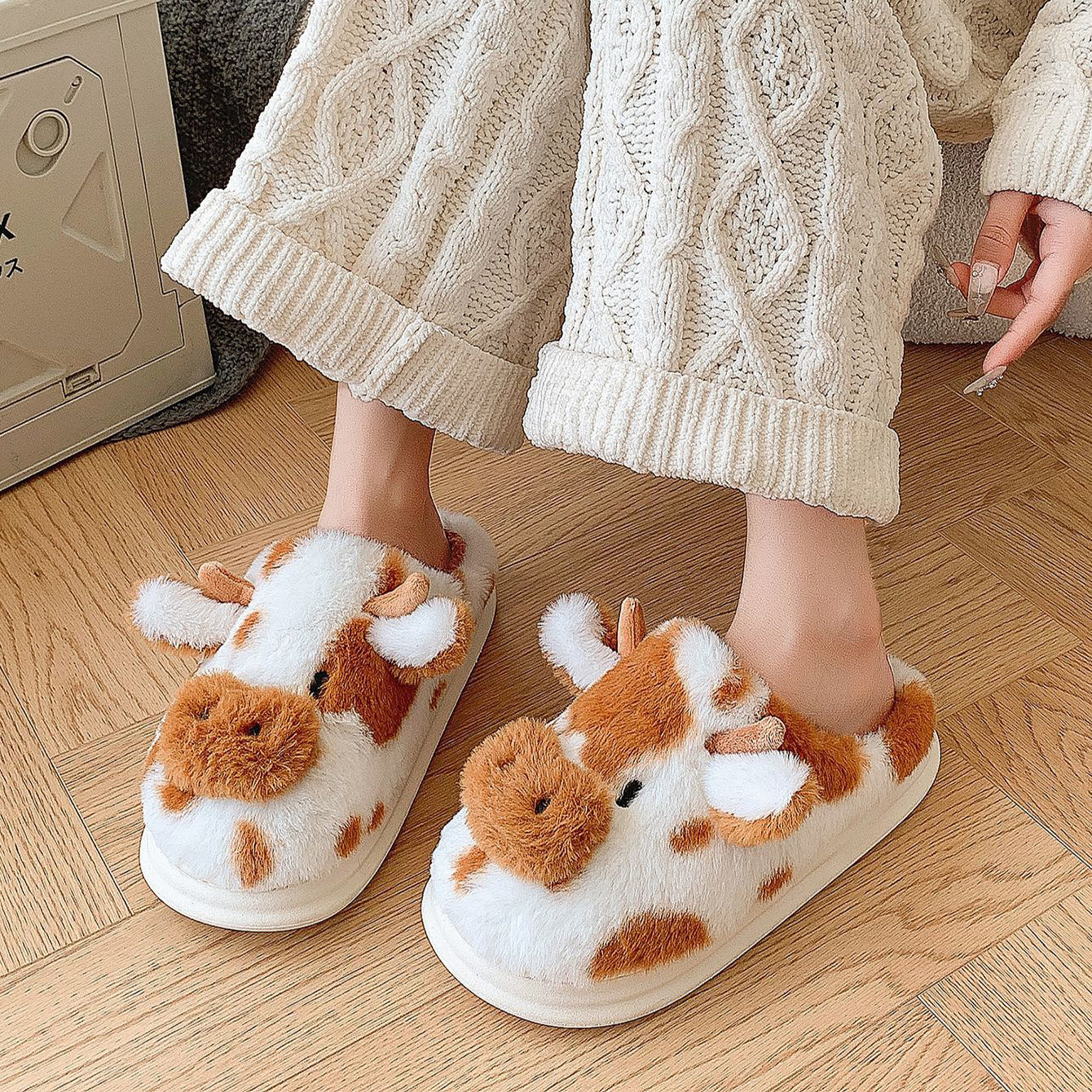 Cute Cartoon Cow Plush Slippers Winter Warm Indoor