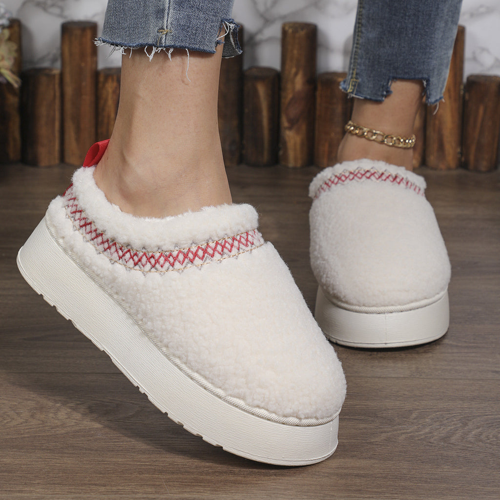 Ethnic Style Sewing-edge Plush Slippers Winter Indoor