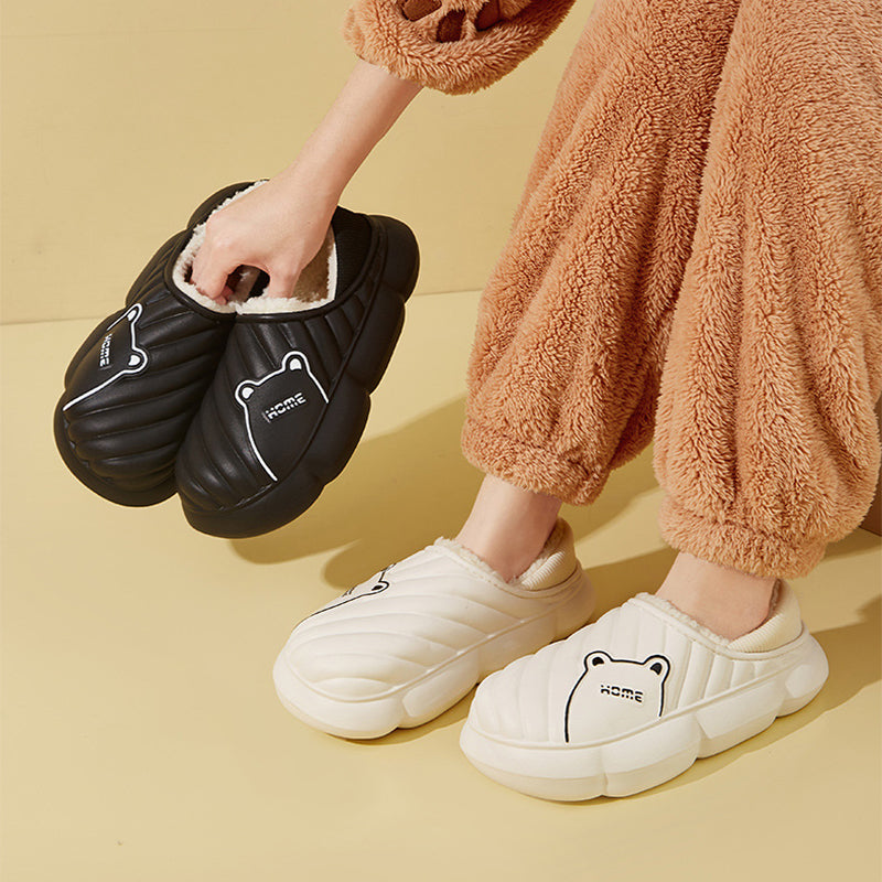 Cute Bear Home Slippers Waterproof Thick-soled Non-slip Plush Slippers For Women