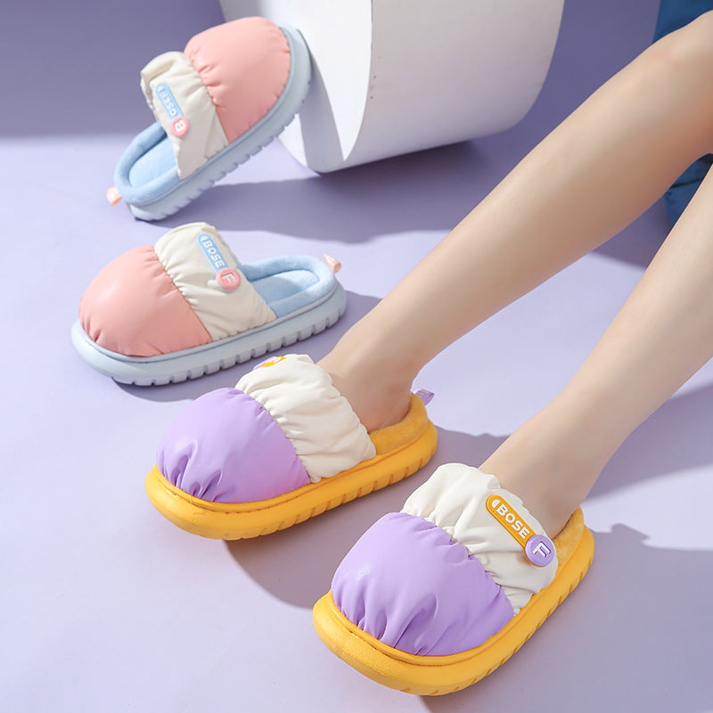 Down Cotton Slippers Winter Warm Indoor Non-slip Couple Thick-soled