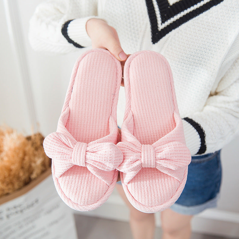 Couple Striped Home Linen Slippers For Women