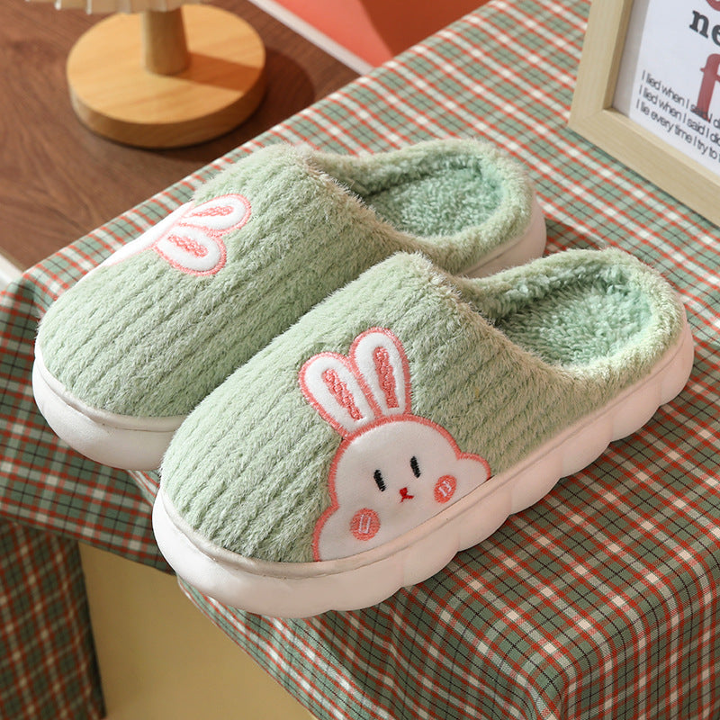 Cute Rabbit Striped Slippers For Women Thick-soled Indoor