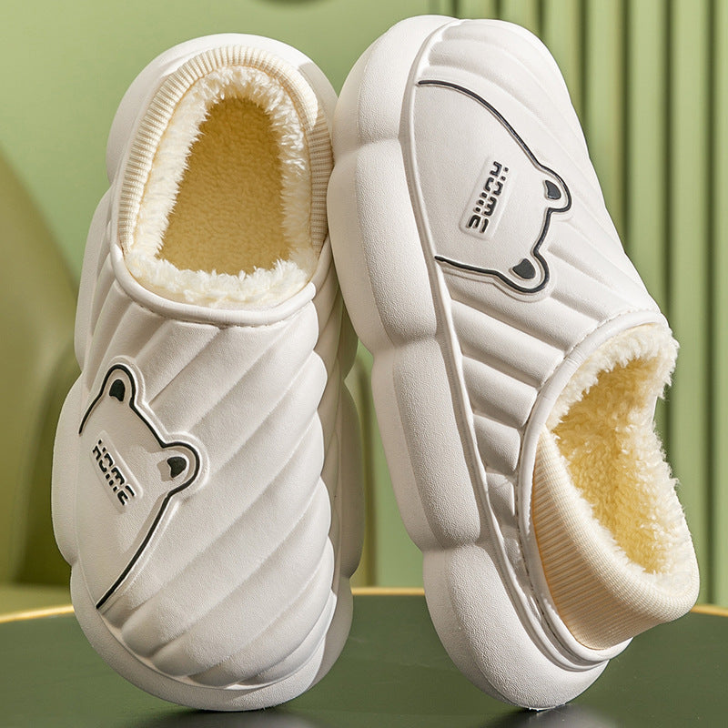 Cute Bear Home Slippers Waterproof Thick-soled Non-slip Plush Slippers For Women