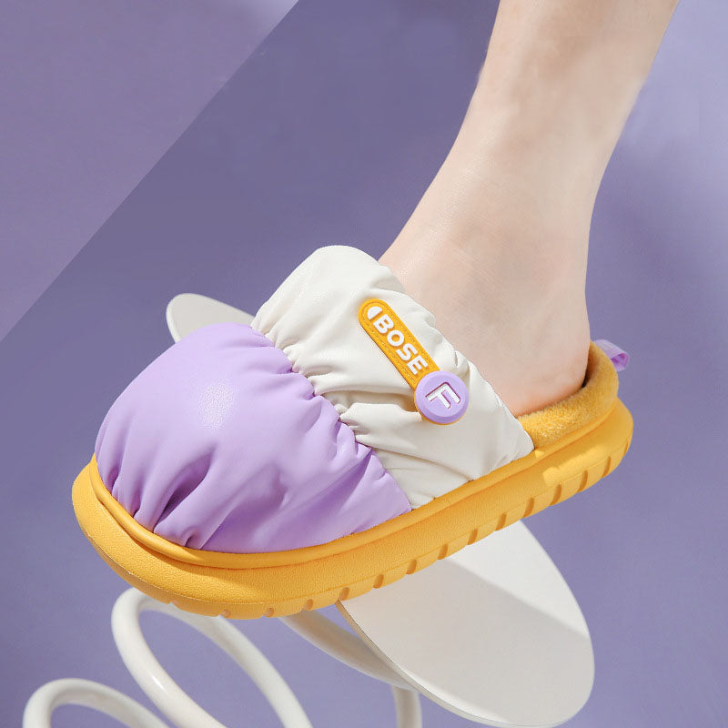 Down Cotton Slippers Winter Warm Indoor Non-slip Couple Thick-soled