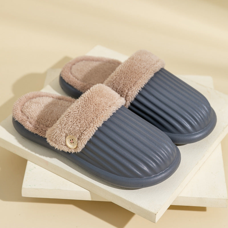 Stripe Slippers Detachable Washable House Shoes Fluffy Bedroom Slippers