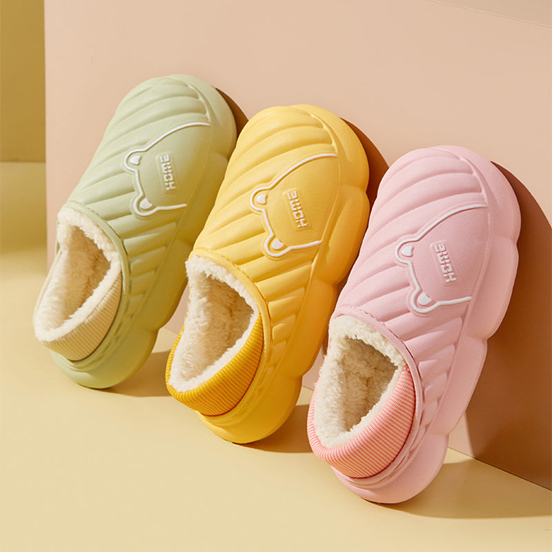 Cute Bear Home Slippers Waterproof Thick-soled Non-slip Plush Slippers For Women