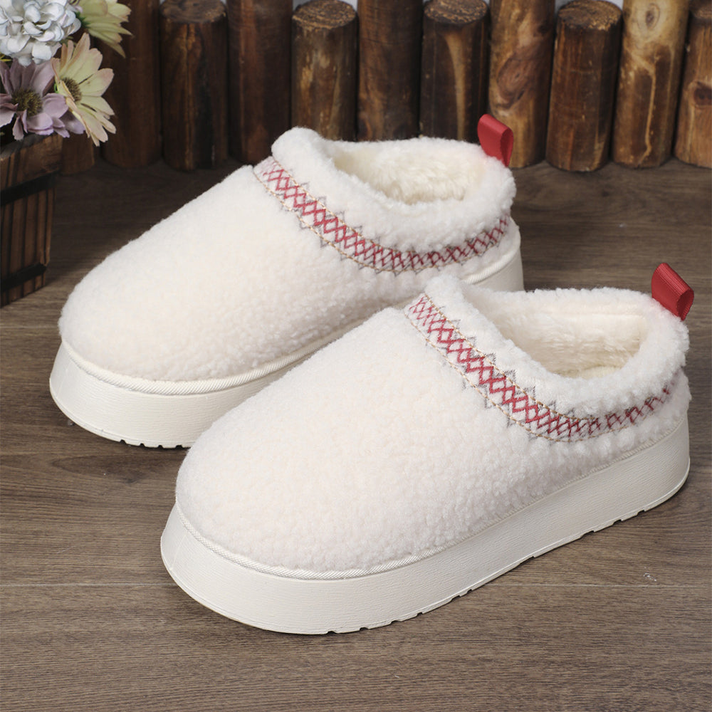 Ethnic Style Sewing-edge Plush Slippers Winter Indoor