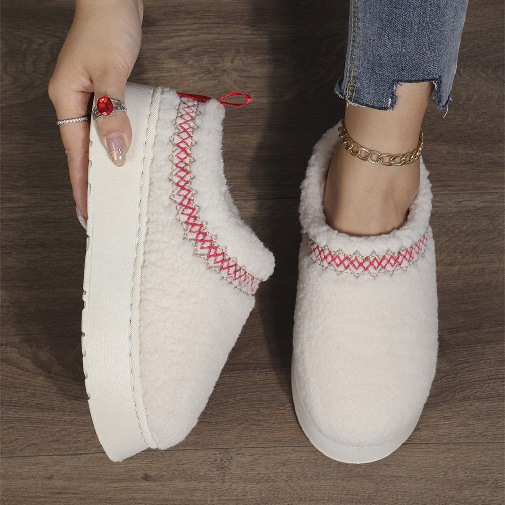 Ethnic Style Sewing-edge Plush Slippers Winter Indoor