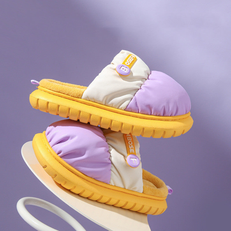 Down Cotton Slippers Winter Warm Indoor Non-slip Couple Thick-soled