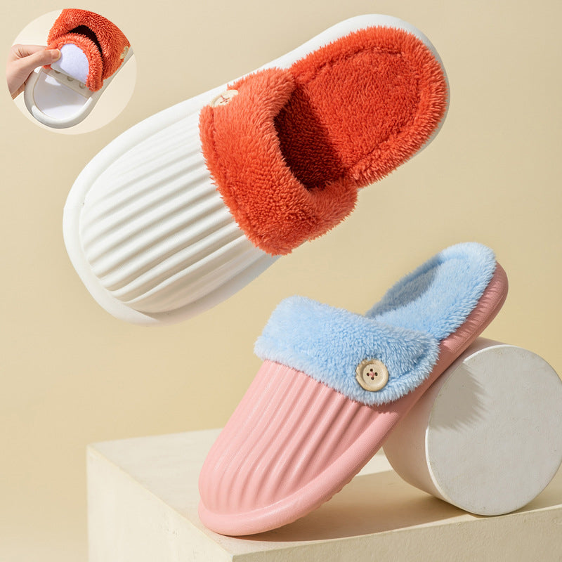 Stripe Slippers Detachable Washable House Shoes Fluffy Bedroom Slippers